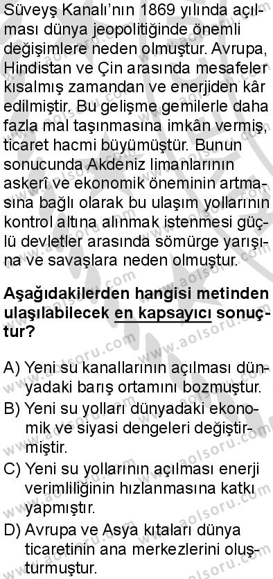 Seçmeli Coğrafya 4 Dersi 2025-2026 yılı 2. Dönem sınavı 1. Soru