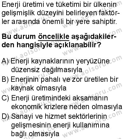 Seçmeli Coğrafya 4 Dersi 2025-2026 yılı 2. Dönem sınavı 5. Soru