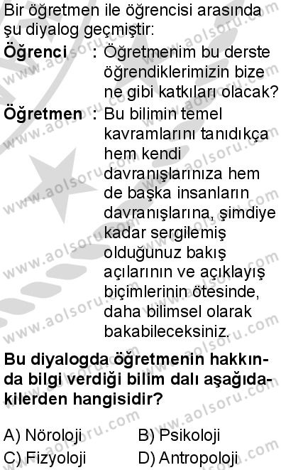 Seçmeli Psikoloji 1 Dersi 2025-2026 yılı 2. Dönem sınavı 1. Soru