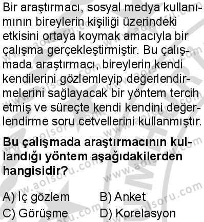 Seçmeli Psikoloji 1 Dersi 2025-2026 yılı 2. Dönem sınavı 3. Soru