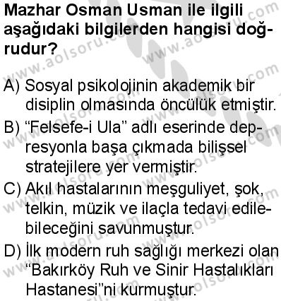 Seçmeli Psikoloji 1 Dersi 2025-2026 yılı 2. Dönem sınavı 4. Soru
