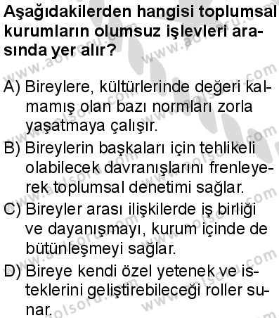 Seçmeli Sosyoloji 2 Dersi 2025-2026 yılı 2. Dönem sınavı 4. Soru