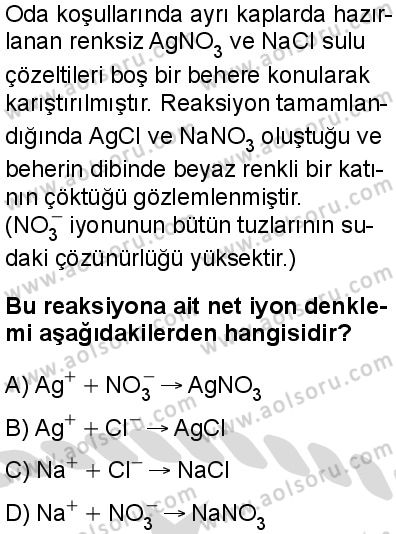 Kimya 3 Dersi 2025-2026 yılı 2. Dönem sınavı 3. Soru