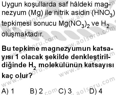 Kimya 3 Dersi 2025-2026 yılı 2. Dönem sınavı 5. Soru