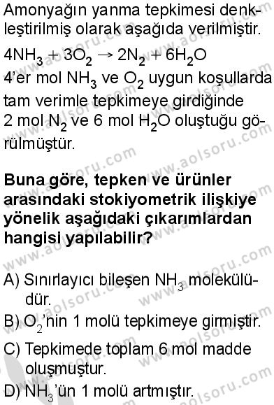 Kimya 3 Dersi 2025-2026 yılı 2. Dönem sınavı 6. Soru