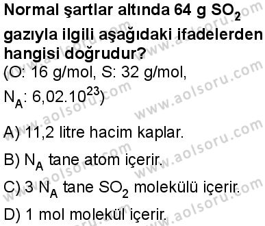 Kimya 3 Dersi 2025-2026 yılı 2. Dönem sınavı 8. Soru