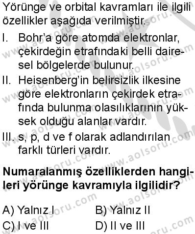 Seçmeli Kimya 1 Dersi 2025-2026 yılı 2. Dönem sınavı 1. Soru