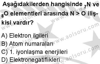 Seçmeli Kimya 1 Dersi 2025-2026 yılı 2. Dönem sınavı 3. Soru