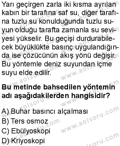 Seçmeli Kimya 1 Dersi 2025-2026 yılı 2. Dönem sınavı 8. Soru