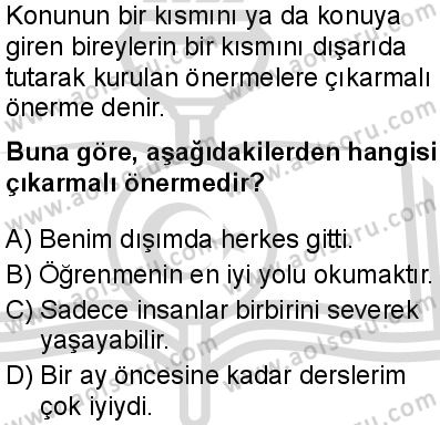 Seçmeli Mantık 1 Dersi 2025-2026 yılı 2. Dönem sınavı 9. Soru