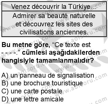 Fransızca 6 Dersi 2025-2026 yılı 2. Dönem sınavı 10. Soru