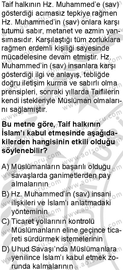 Seçmeli Peygamberimizin Hayatı 3 Dersi 2025-2026 yılı 2. Dönem sınavı 5. Soru