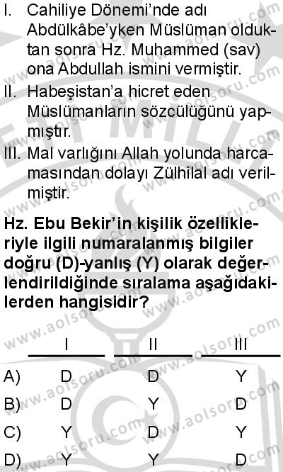 Seçmeli Peygamberimizin Hayatı 3 Dersi 2025-2026 yılı 2. Dönem sınavı 8. Soru