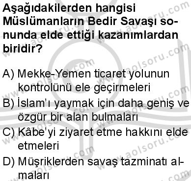 Seçmeli Peygamberimizin Hayatı 4 Dersi 2025-2026 yılı 2. Dönem sınavı 6. Soru