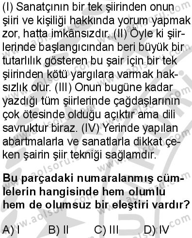 Türk Dili ve Edebiyatı 2 Dersi 2025-2026 yılı 2. Dönem sınavı 2. Soru