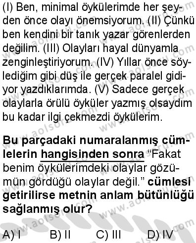 Türk Dili ve Edebiyatı 2 Dersi 2025-2026 yılı 2. Dönem sınavı 4. Soru