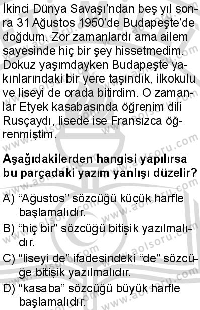 Türk Dili ve Edebiyatı 2 Dersi 2025-2026 yılı 2. Dönem sınavı 5. Soru