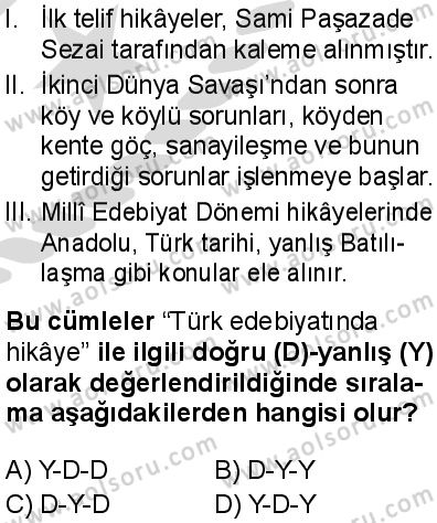 Türk Dili ve Edebiyatı 2 Dersi 2025-2026 yılı 2. Dönem sınavı 9. Soru