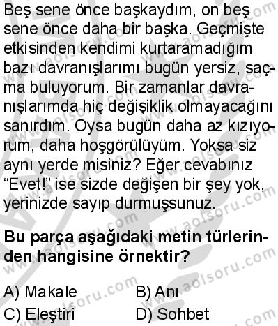 Türk Dili ve Edebiyatı 3 Dersi 2025-2026 yılı 2. Dönem sınavı 7. Soru