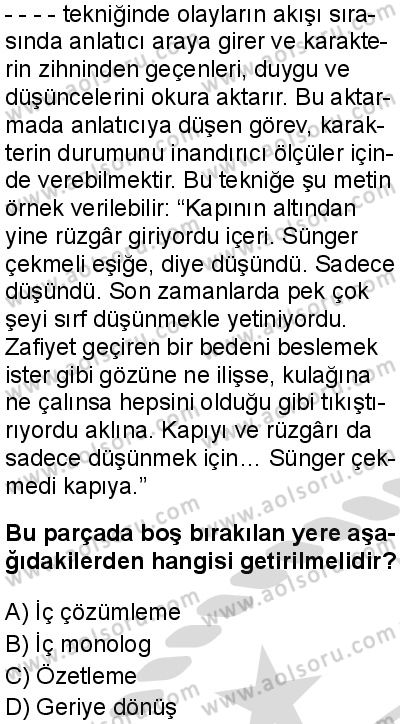 Türk Dili ve Edebiyatı 5 Dersi 2025-2026 yılı 2. Dönem sınavı 7. Soru