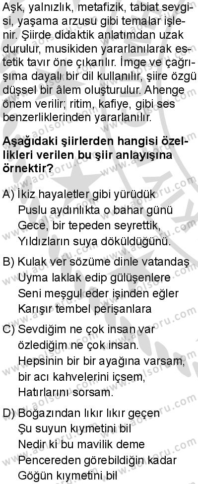 Türk Dili ve Edebiyatı 5 Dersi 2025-2026 yılı 2. Dönem sınavı 8. Soru