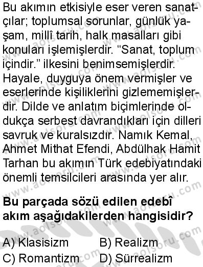 Türk Dili ve Edebiyatı 5 Dersi 2025-2026 yılı 2. Dönem sınavı 9. Soru