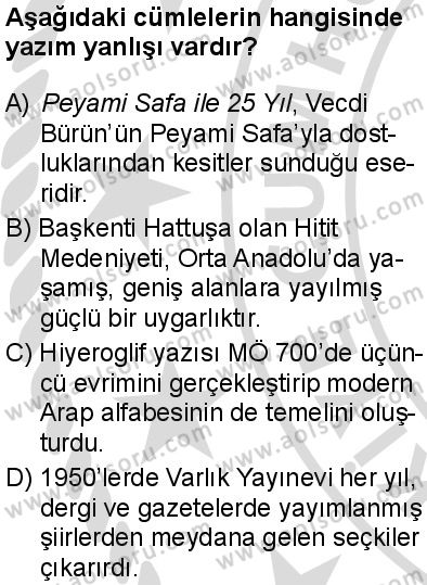 Türk Dili ve Edebiyatı 6 Dersi 2025-2026 yılı 2. Dönem sınavı 5. Soru