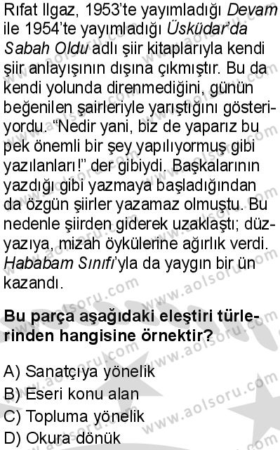 Türk Dili ve Edebiyatı 6 Dersi 2025-2026 yılı 2. Dönem sınavı 7. Soru