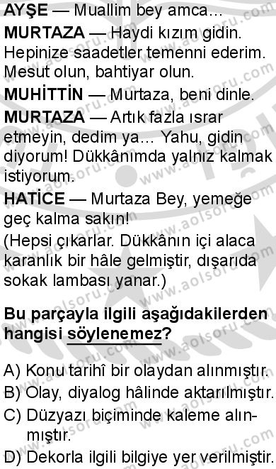 Türk Dili ve Edebiyatı 6 Dersi 2025-2026 yılı 2. Dönem sınavı 8. Soru