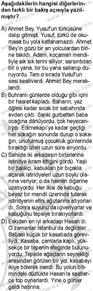 Türk Dili ve Edebiyatı 6 Dersi 2025-2026 yılı 2. Dönem sınavı 9. Soru