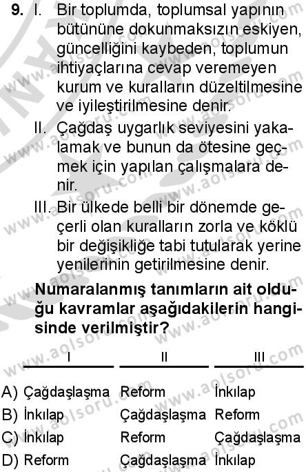 Seçmeli Demokrasi ve İnsan Hakları 2 Dersi 2025-2026 yılı 2. Dönem sınavı 9. Soru