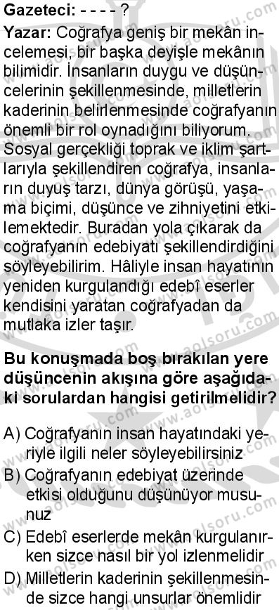 Seçmeli Türk Dili ve Edebiyatı 1 Dersi 2025-2026 yılı 2. Dönem sınavı 3. Soru