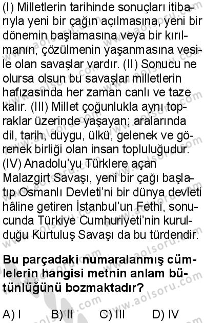 Seçmeli Türk Dili ve Edebiyatı 1 Dersi 2025-2026 yılı 2. Dönem sınavı 4. Soru
