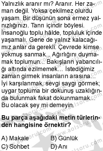 Seçmeli Türk Dili ve Edebiyatı 1 Dersi 2025-2026 yılı 2. Dönem sınavı 8. Soru