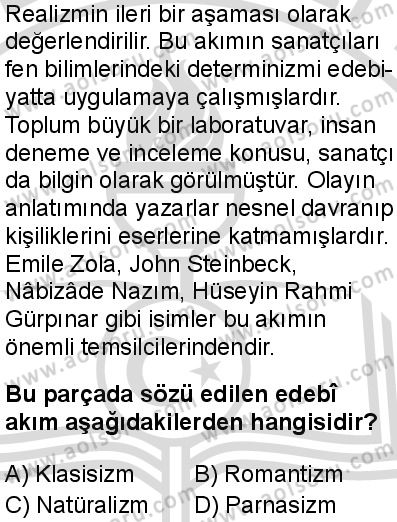 Seçmeli Türk Dili ve Edebiyatı 1 Dersi 2025-2026 yılı 2. Dönem sınavı 9. Soru