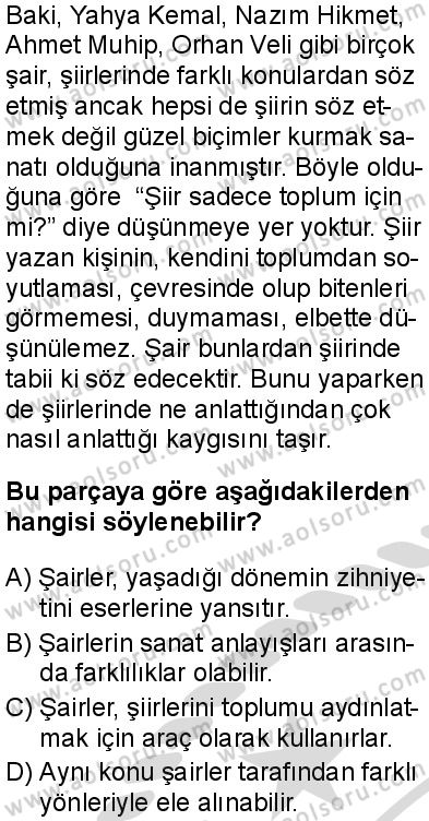 Seçmeli Türk Dili ve Edebiyatı 2 Dersi 2025-2026 yılı 2. Dönem sınavı 3. Soru
