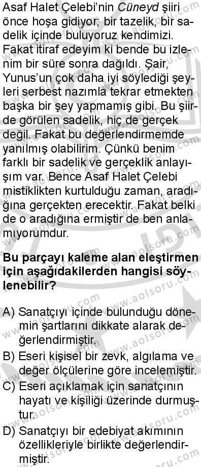 Seçmeli Türk Dili ve Edebiyatı 2 Dersi 2025-2026 yılı 2. Dönem sınavı 6. Soru