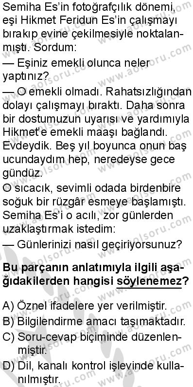 Seçmeli Türk Dili ve Edebiyatı 2 Dersi 2025-2026 yılı 2. Dönem sınavı 7. Soru