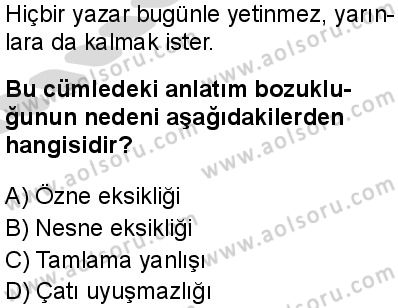 Seçmeli Türk Dili ve Edebiyatı 2 Dersi 2025-2026 yılı 2. Dönem sınavı 9. Soru
