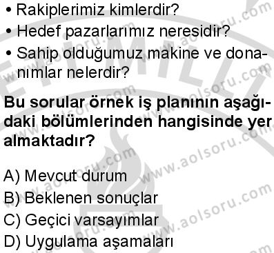 Seçmeli Girişimcilik 2 Dersi 2025-2026 yılı 2. Dönem sınavı 5. Soru